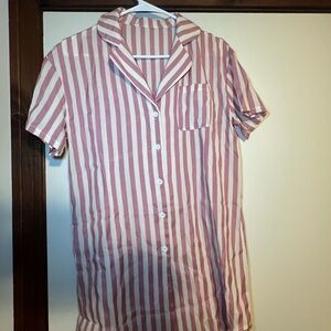 Striped Pink and White Button-Up Shirt